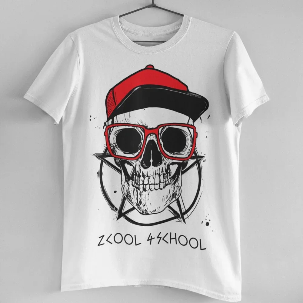 Men's Skater Punk 2Cool 4School Skull White Shirt Handcrafted Small - 3XL - Picture 3 of 4